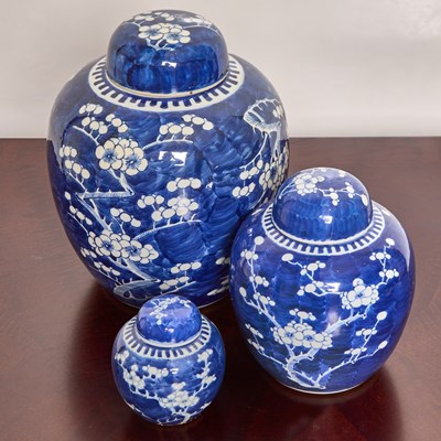 Lot 145 - Three Chinese Blue and White Porcelain Ginger Jars