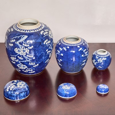 Lot 145 - Three Chinese Blue and White Porcelain Ginger Jars