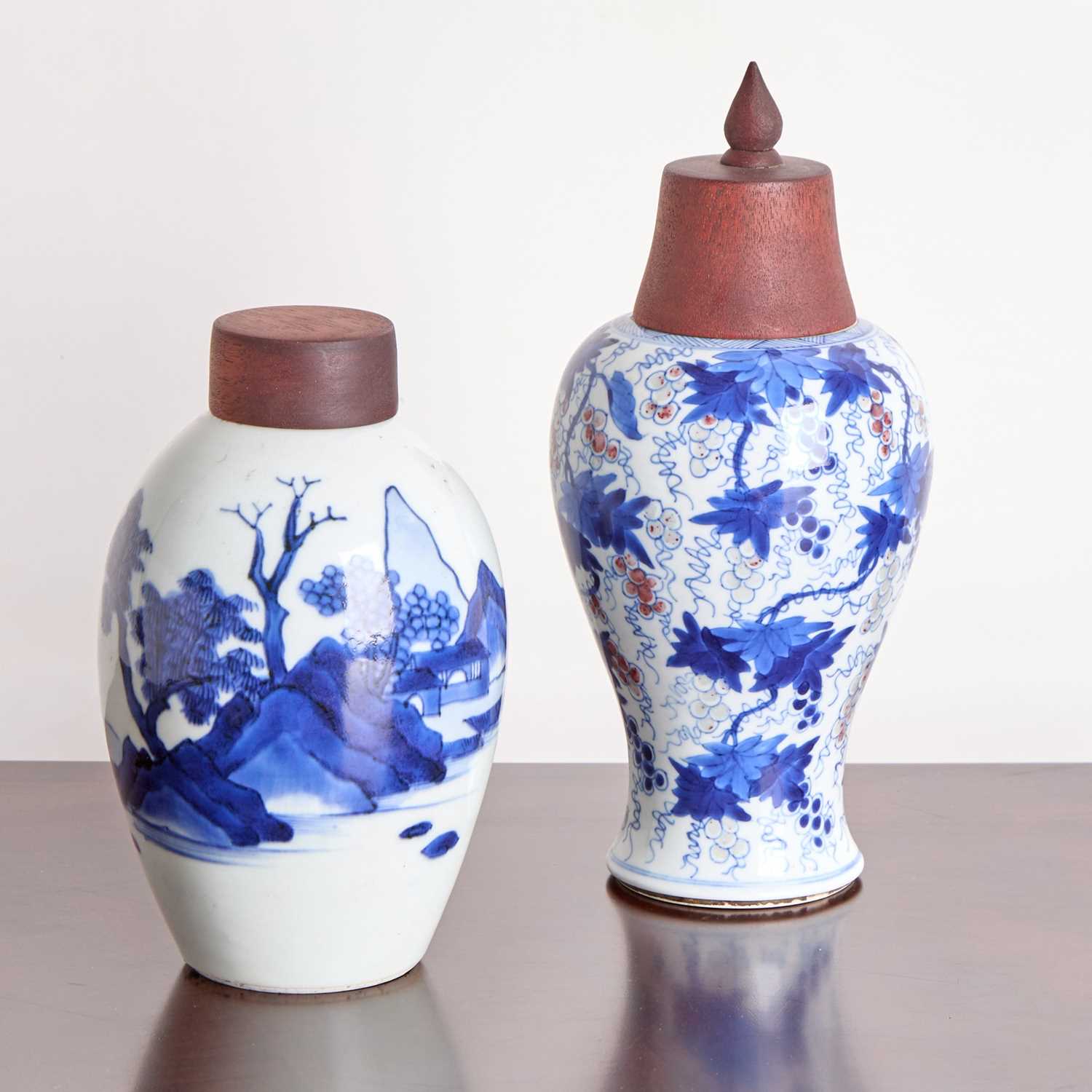 Lot 144 - Chinese Porcelain Blue and White and Copper Red Baluster Vase and a Small Blue and White Ovoid Vase