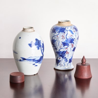 Lot 144 - Chinese Porcelain Blue and White and Copper Red Baluster Vase and a Small Blue and White Ovoid Vase