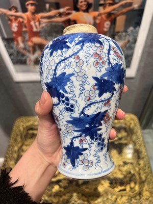 Lot 144 - Chinese Porcelain Blue and White and Copper Red Baluster Vase and a Small Blue and White Ovoid Vase