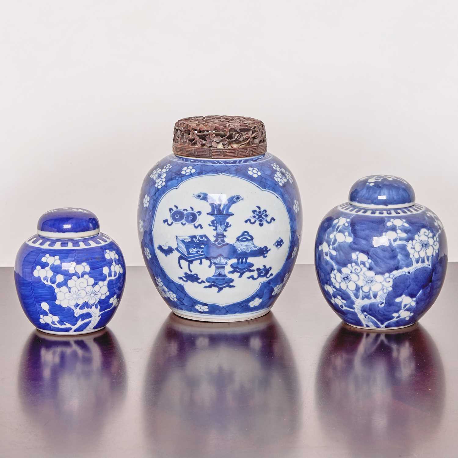 Lot 142 - Three Chinese Blue and White Porcelain Ginger Jars