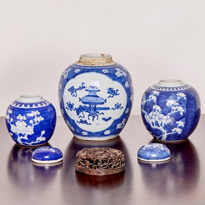 Lot 142 - Three Chinese Blue and White Porcelain Ginger Jars