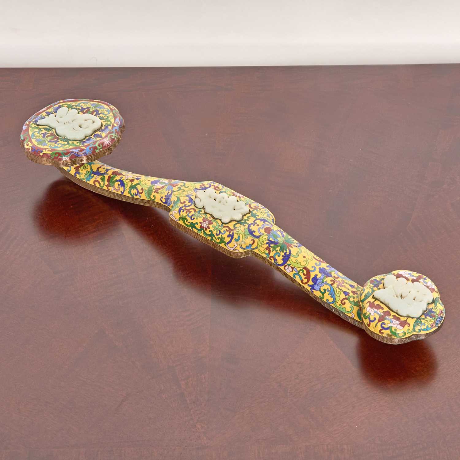 Lot 159 - Chinese Jade-Inset Cloisonné Enamel Ruyi Scepter