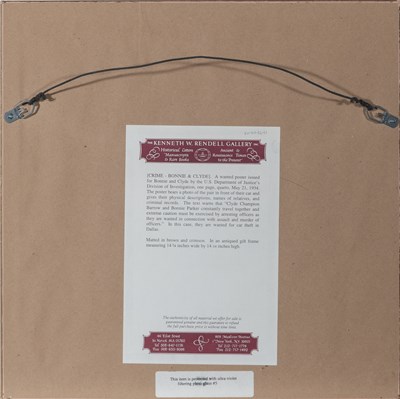 Lot 278 - The famous Bonnie and Clyde "Wanted" broadside