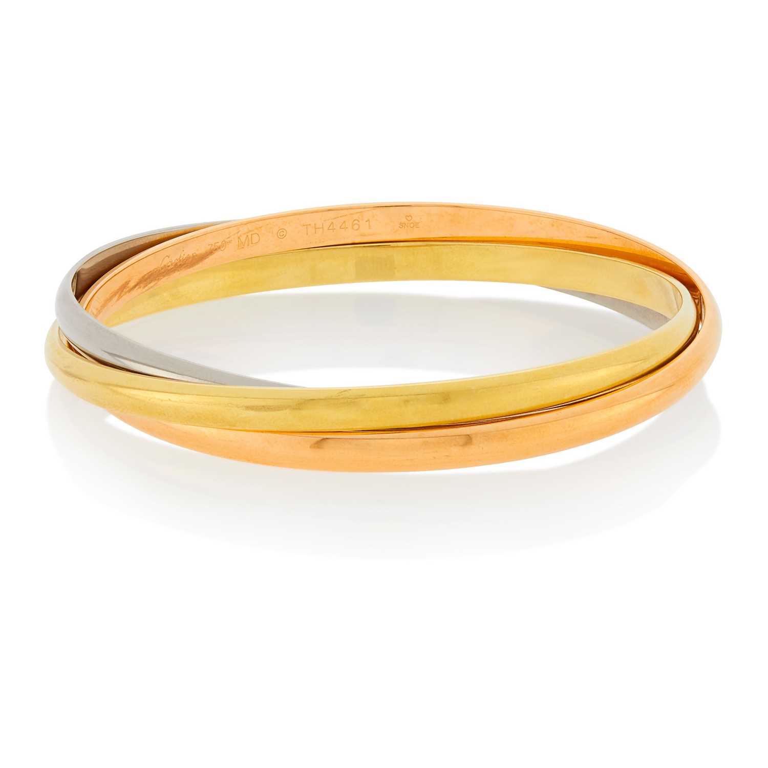 Lot 2 - Cartier Tricolor Gold 'Trinity' Bangle Bracelet