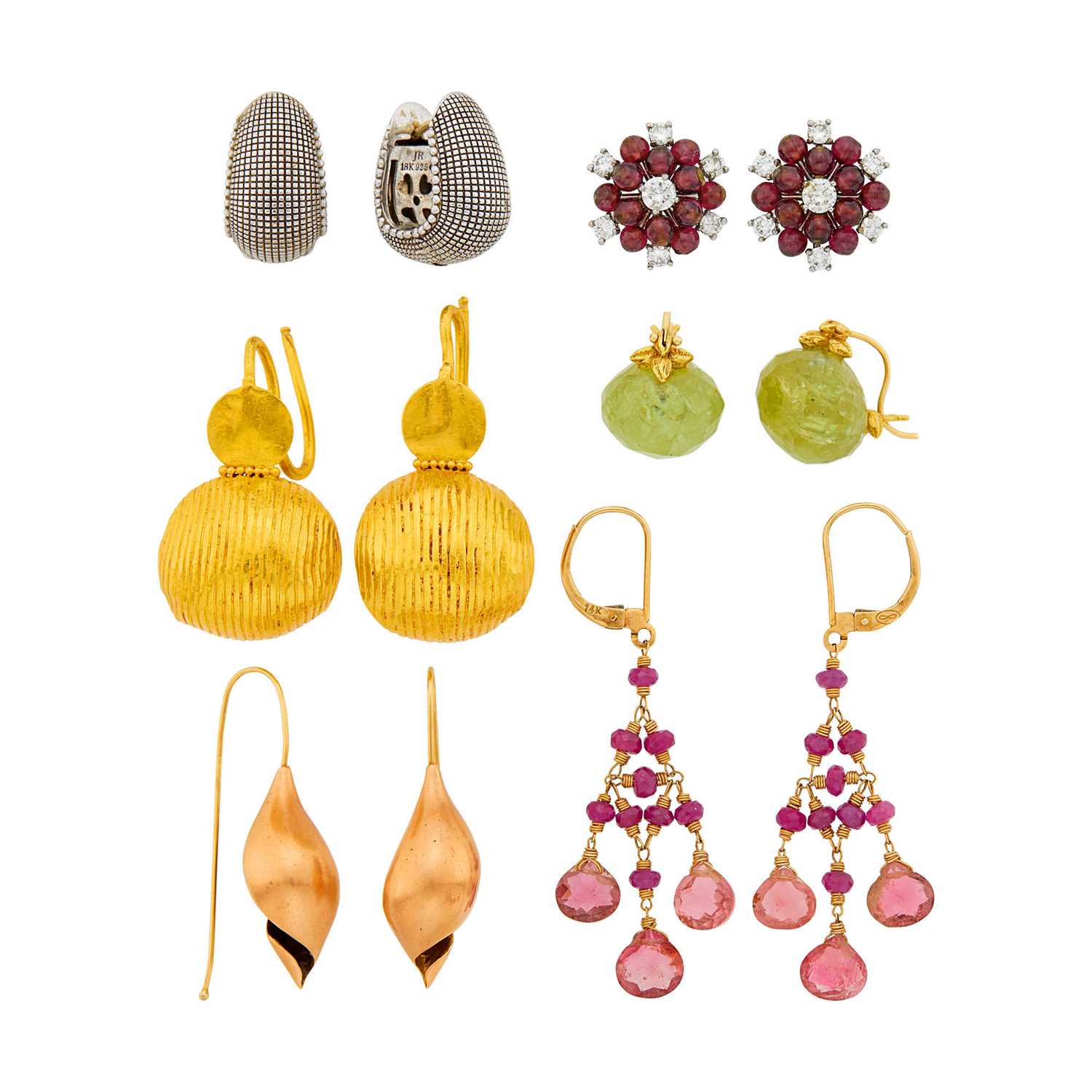 Lot 20 - Group of Gold, Platinum, Silver, Diamond and Colored Stone Earrings