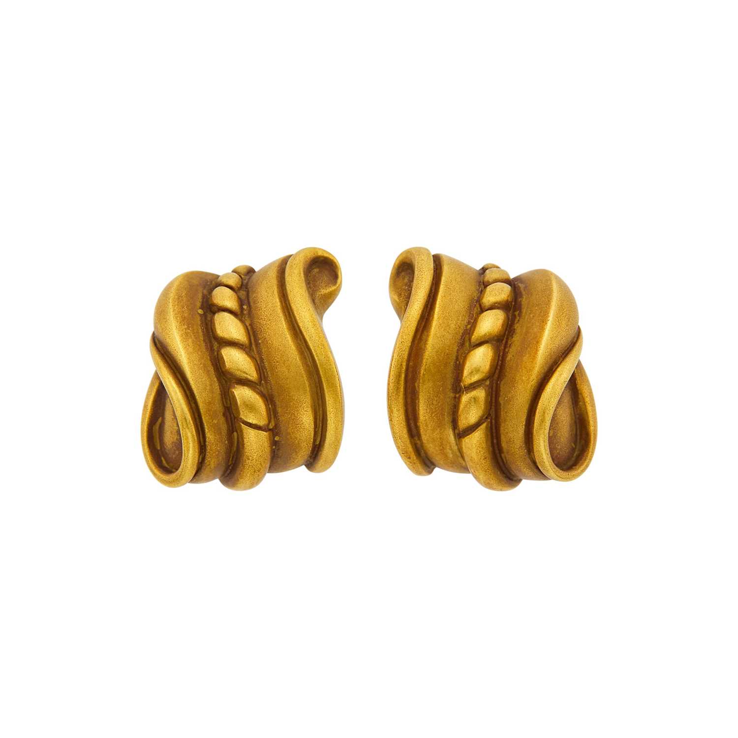 Lot 6 - Barry Kieselstein-Cord Pair of Gold 'Caviar' Earclips