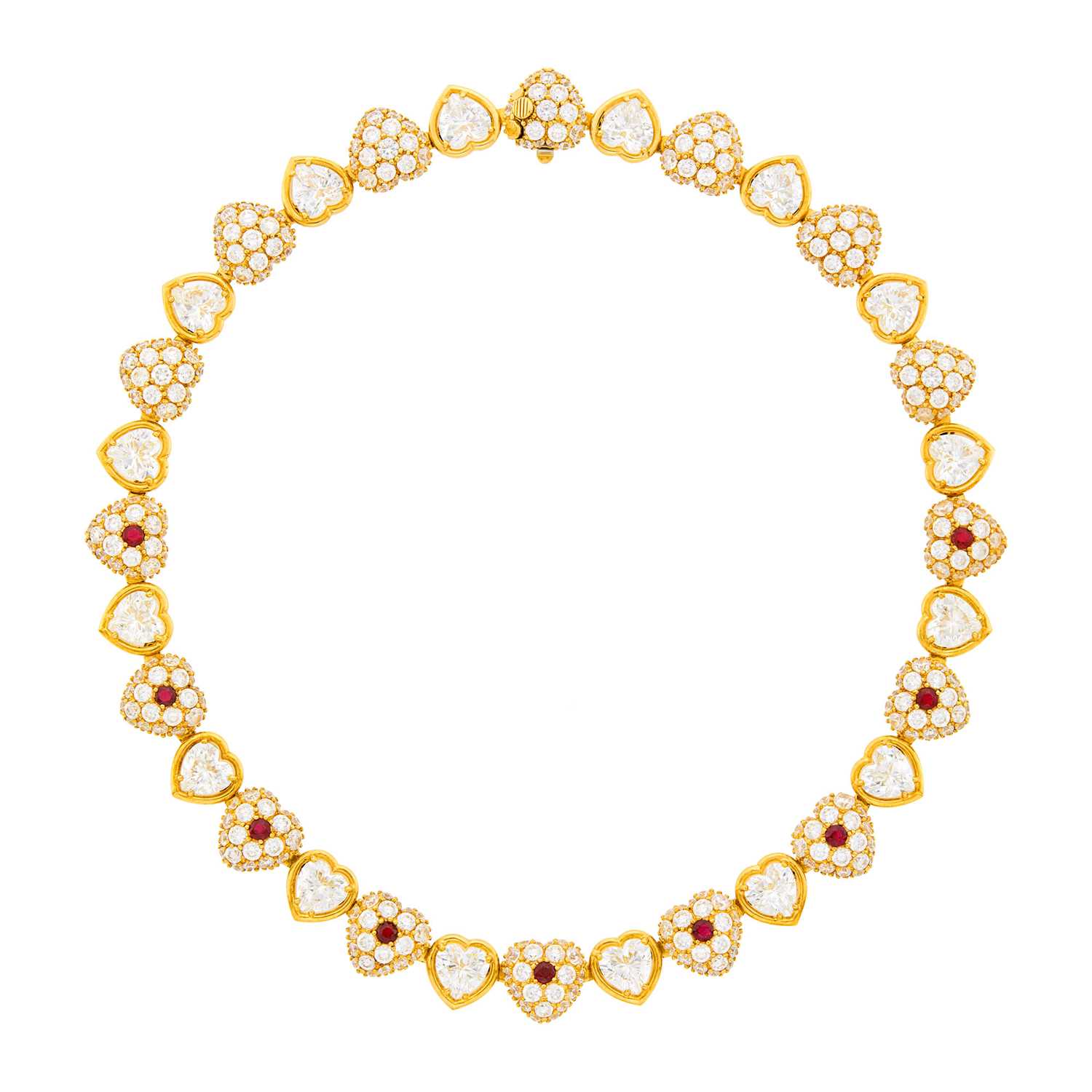 Lot 27 - Gold, Cubic Zirconia and Ruby Necklace