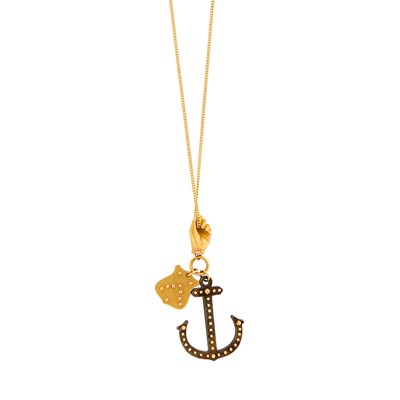 Lot 30 - Long Gold and Oxidized Silver Charm Necklace