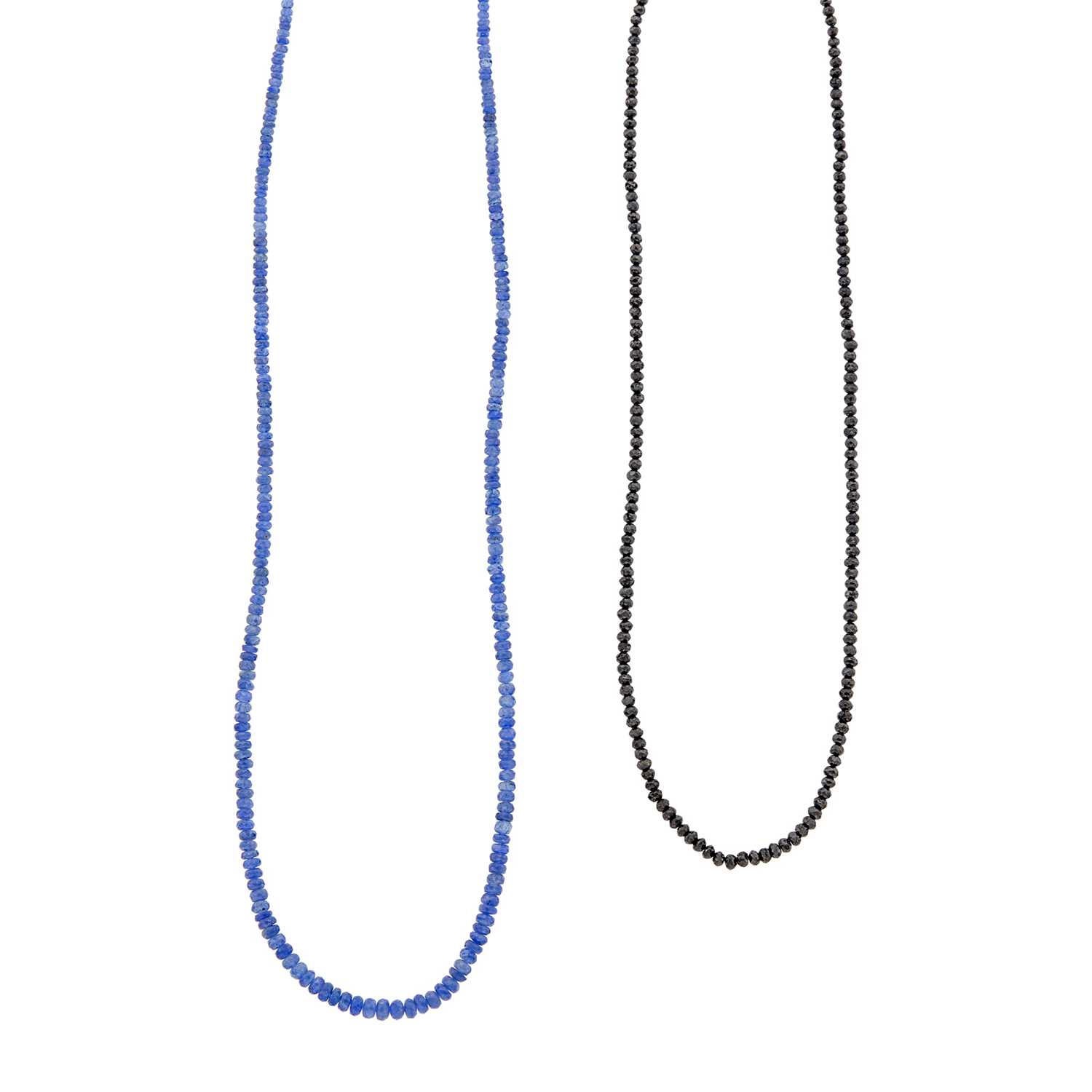 Lot 31 - Two Black Diamond and Sapphire Bead Necklaces with Gold Clasps
