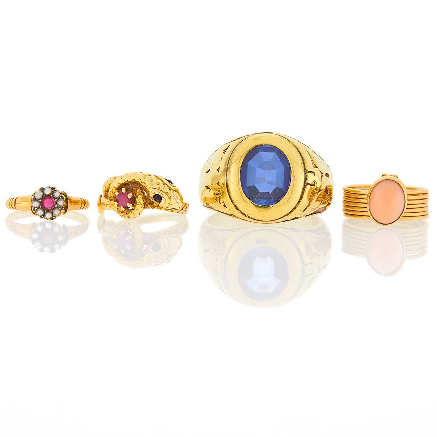 Lot 39 - Group of Gold, Low Karat Gold, Synthetic and Colored Stone Rings