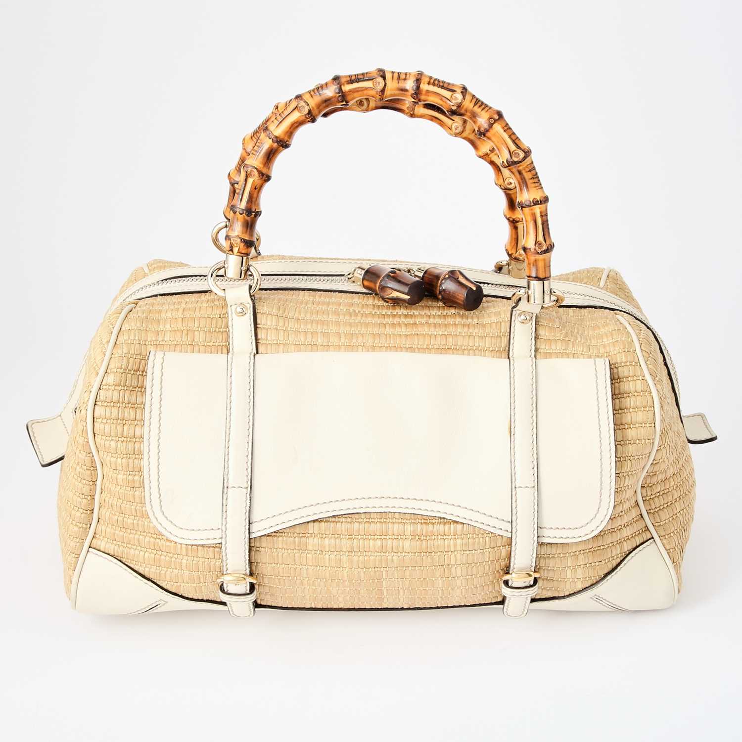 Lot 49 - Gucci White Leather and Bamboo Bag