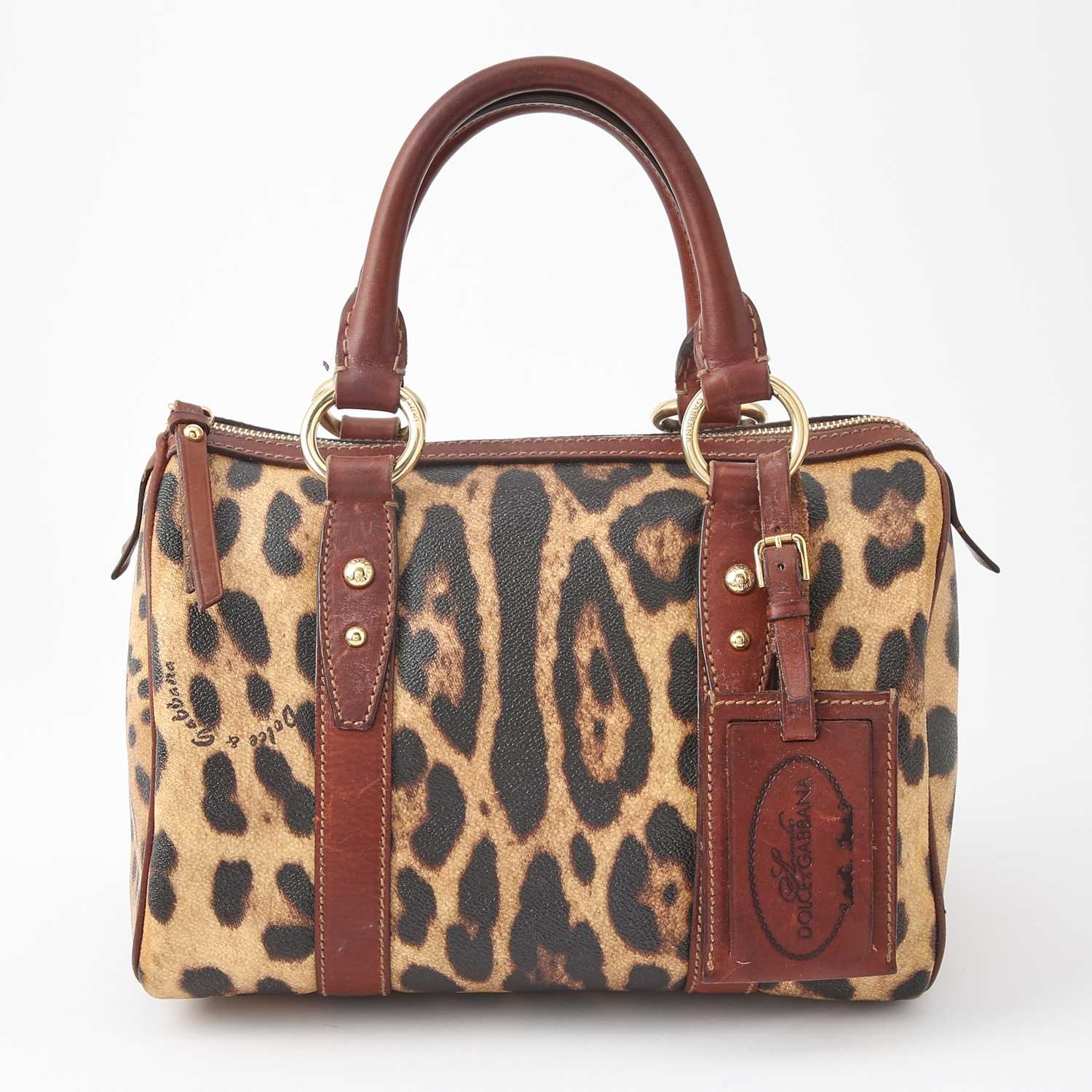 Lot 51 - Dolce & Gabbana Canvas and Leather Leopard Print Bag