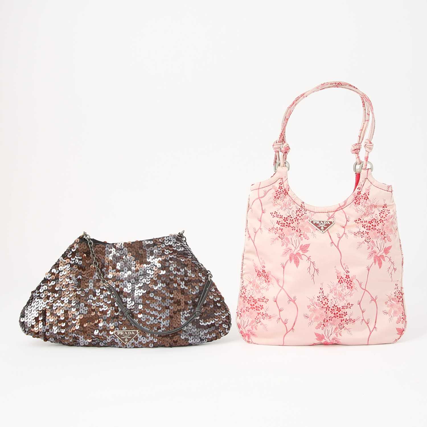 Lot 55 - Two Prada Black Sequin and Satin Cherry Blossom Bags