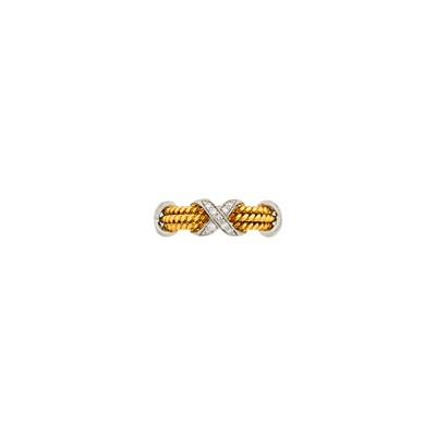 Lot 2102 - Tiffany & Co., Schlumberger Gold, Platinum and Diamond 'Rope Three Row X' Band Ring