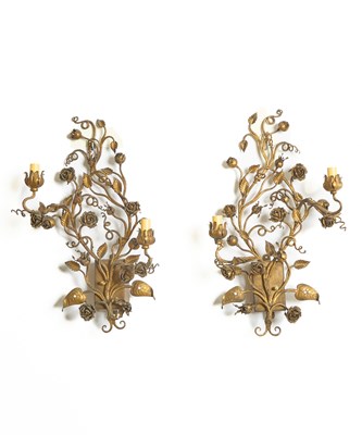 Lot 136 - Two Pairs of Italian Gilt Wrought Iron Sconces