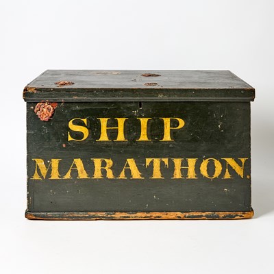 Lot 1151 - Painted Pine and Oak "SHIP MARATHON" Storage Box