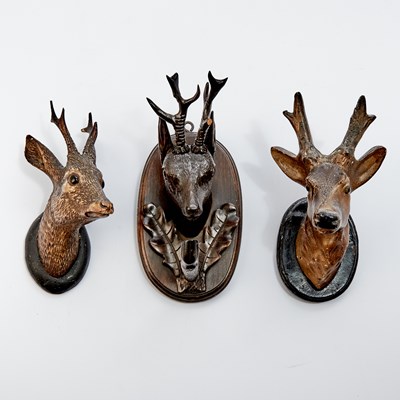 Lot 545 - Group of Black Forest Style Carved Wood Deer and Antler Form Wall Decorations