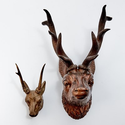 Lot 545 - Group of Black Forest Style Carved Wood Deer and Antler Form Wall Decorations