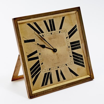 Lot Oversize French Brass Desk Clock Retailed by Spaulding & Co.