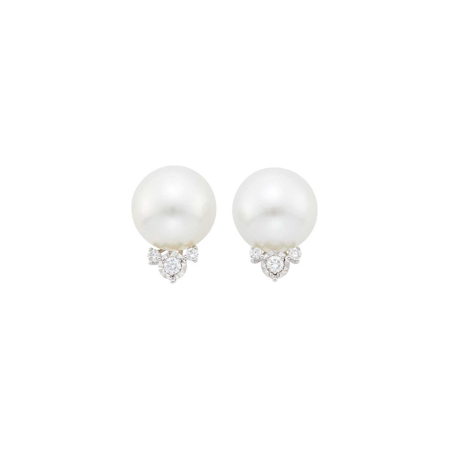 Lot 2033 - Pair of White Gold, South Sea Cultured Pearl and Diamond Earrings