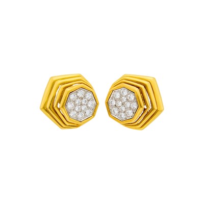 Lot 2061 - Pair of Gold and Diamond Earrings