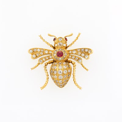 Lot 2187 - Antique Rose Gold, Diamond and Ruby Bee Pin