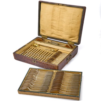 Lot 107 - Russian Silver-Gilt and Niello Dessert Flatware Service