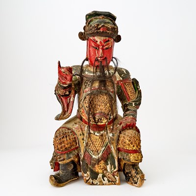 Lot 115 - A Chinese Carved Wood Figure of Guandi