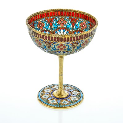 Lot 72 - Russian Silver-Gilt and Plique-à-Jour Enamel Footed Cup