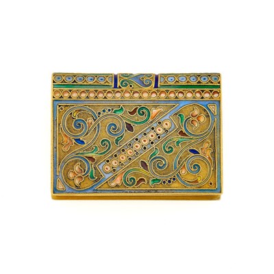 Lot 69 - Russian Silver-Gilt Cloisonné and Guilloché Enamel Stamp Box