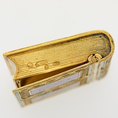 Lot 69 - Russian Silver-Gilt Cloisonné and Guilloché Enamel Stamp Box