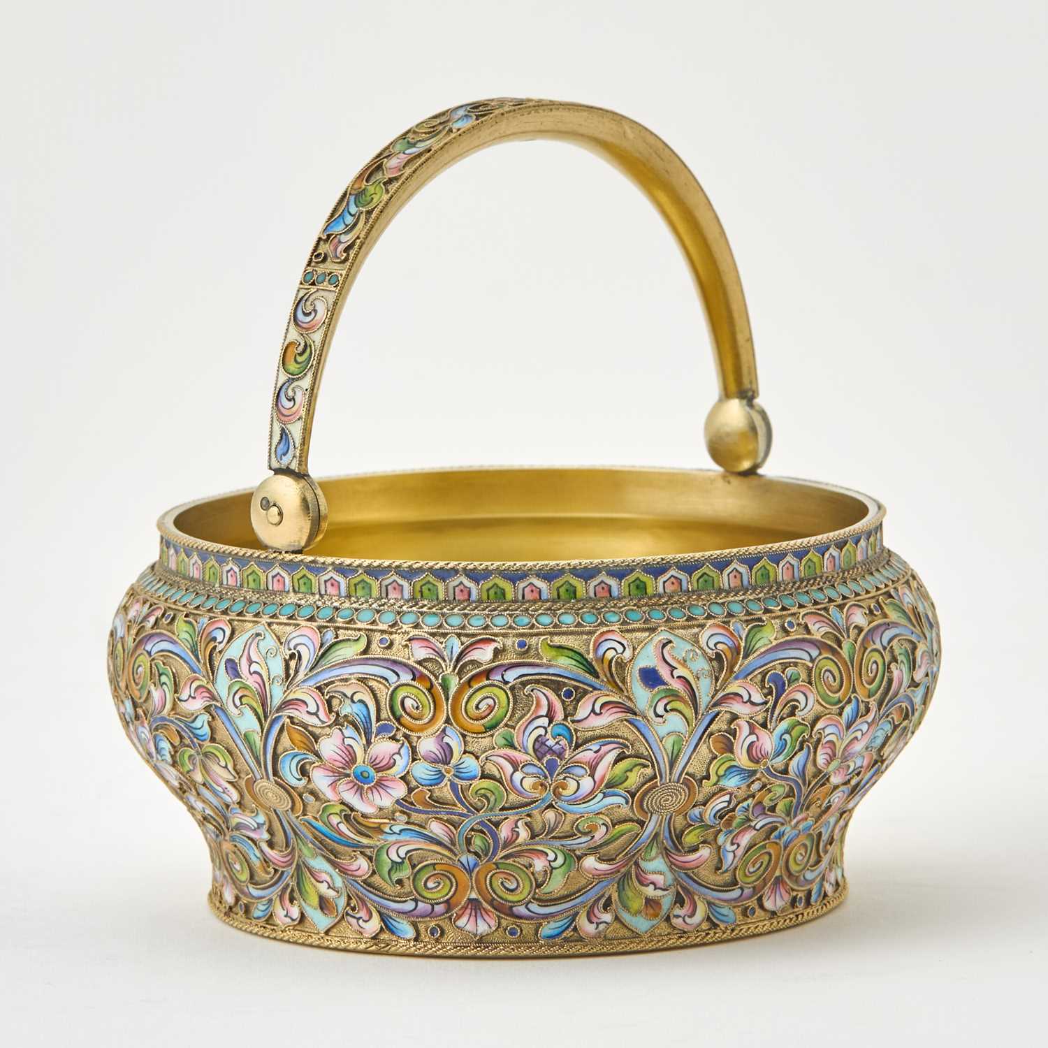 Lot 89 - Russian Silver-Gilt and Cloisonné Enamel Sugar Bowl