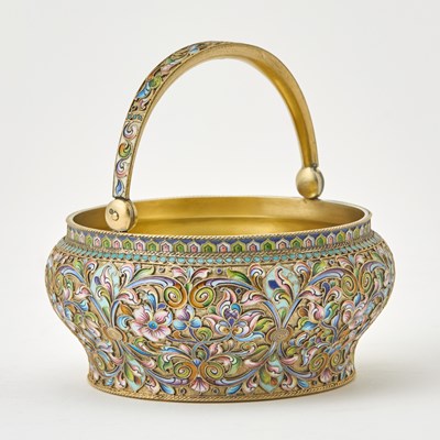 Lot 89 - Russian Silver-Gilt and Cloisonné Enamel Sugar Bowl