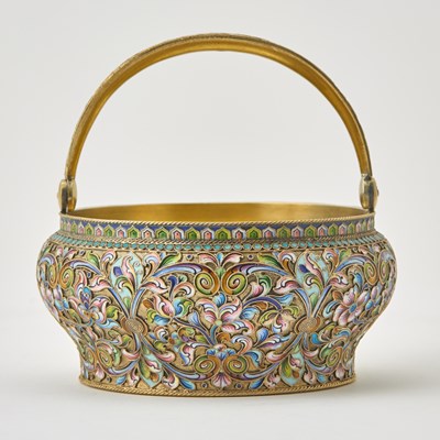 Lot 89 - Russian Silver-Gilt and Cloisonné Enamel Sugar Bowl