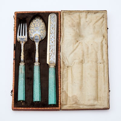Lot 106 - Russian Silver-Gilt, Niello and Amazonite Place Setting