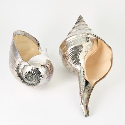Lot 584 - Two Large Silver Plated Natural Seashells