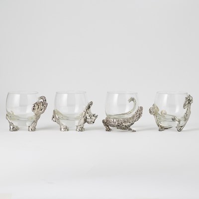 Lot 505 - Set of Four Arthur Court Aluminum and Blown Glass 'Safari' Beakers