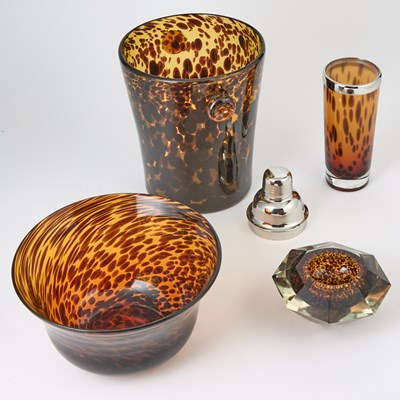 Lot 510 - Four Faux Tortoiseshell Glass Table Articles