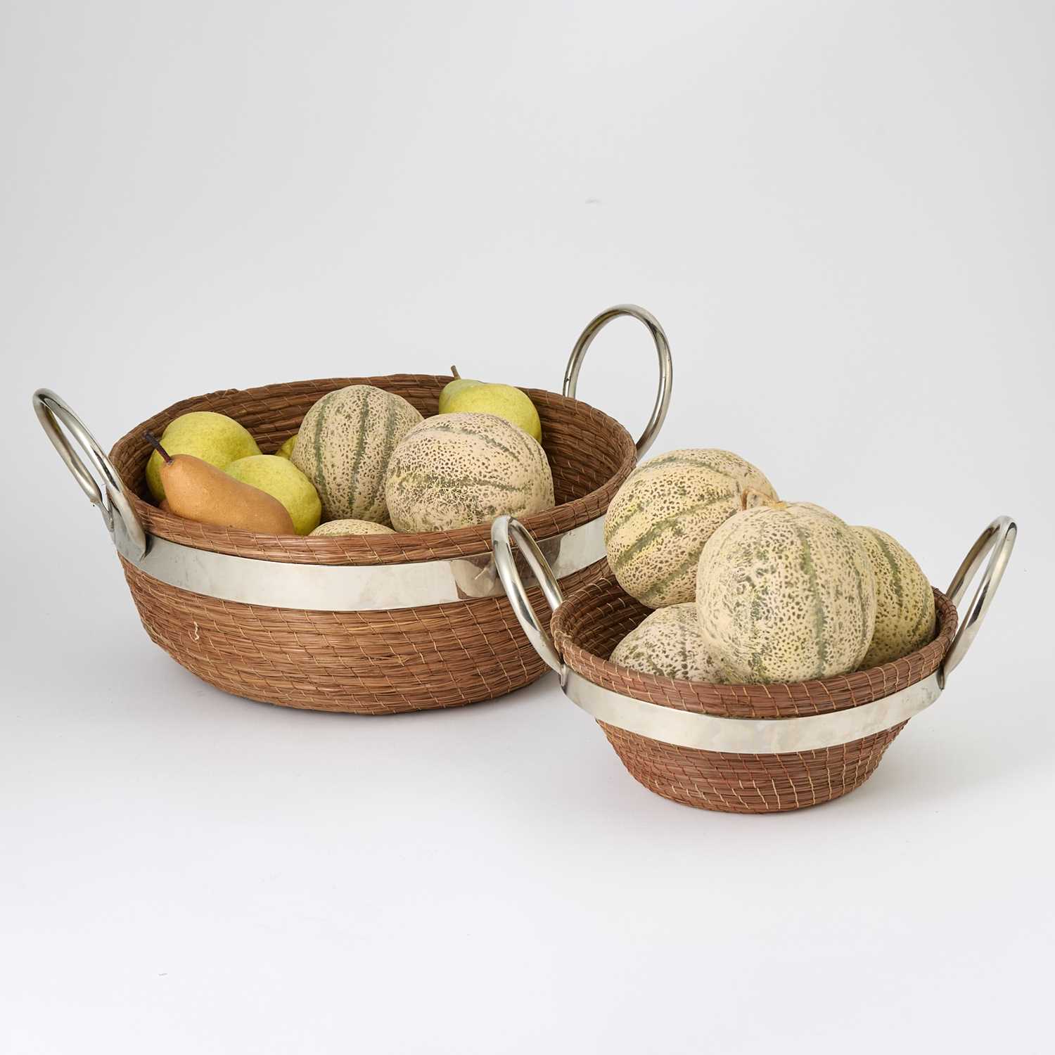Lot 517 - Two Chrome Plated Ring Handled Fiber Baskets with Composite Fruit