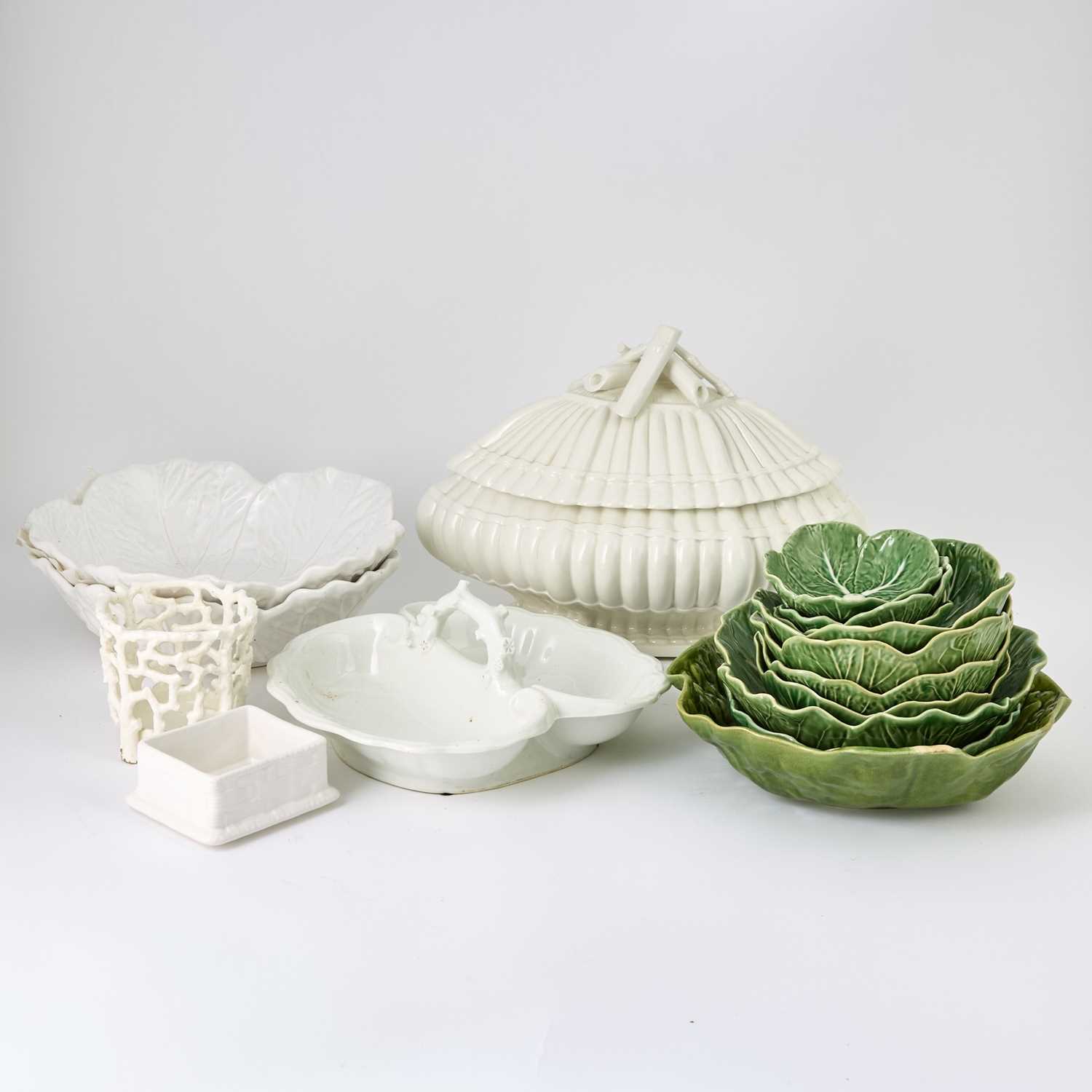 Lot 520 - Group of White and Green Glazed Ceramic Table Articles