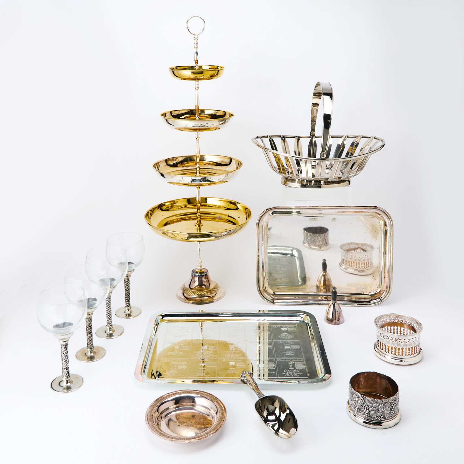 Lot 591 - Group of Silver Plated and Metal Dessert Wares and Barware