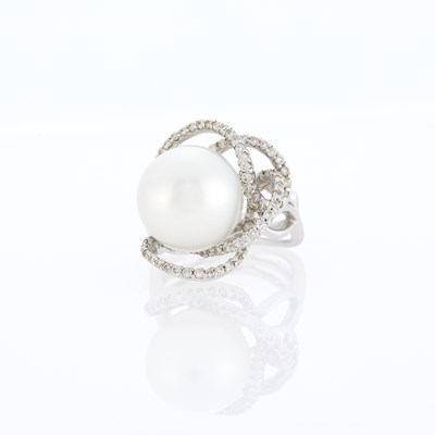 Lot 2095 - White Gold, Cultured Pearl and Diamond Ring