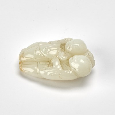 Lot 390 - A Chinese White Jade Carving of Hehe Erxian