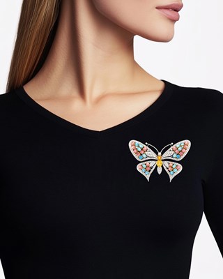 Lot 1032 - White Gold, Gem-Set and Diamond Butterfly Clip-Brooch