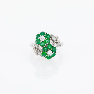 Lot 2105 - Platinum, Emerald and Diamond Floret Ring