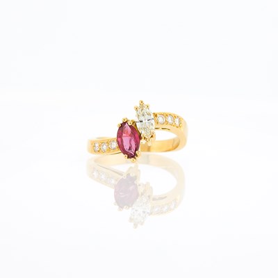Lot 2083 - Gold, Ruby and Diamond Crossover Ring