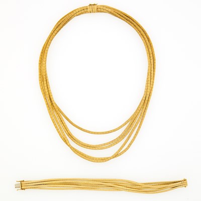 Lot 3200 - Multistrand Gold Necklace and Bracelet
