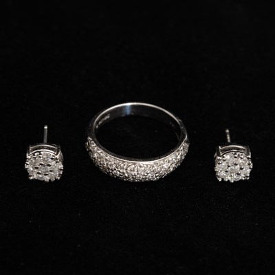 Lot 208 - Pair of 14KT White Gold and Diamond Earrings